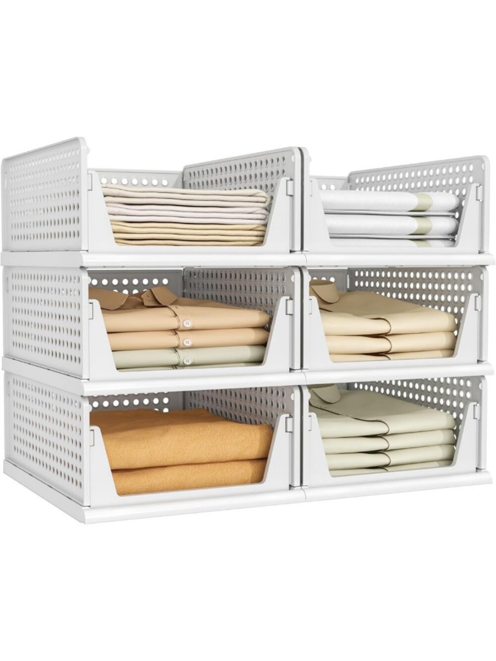 Stackable Plastic Storage Bins - 6 Pack Closet Organizer Drawer Shelf Bins